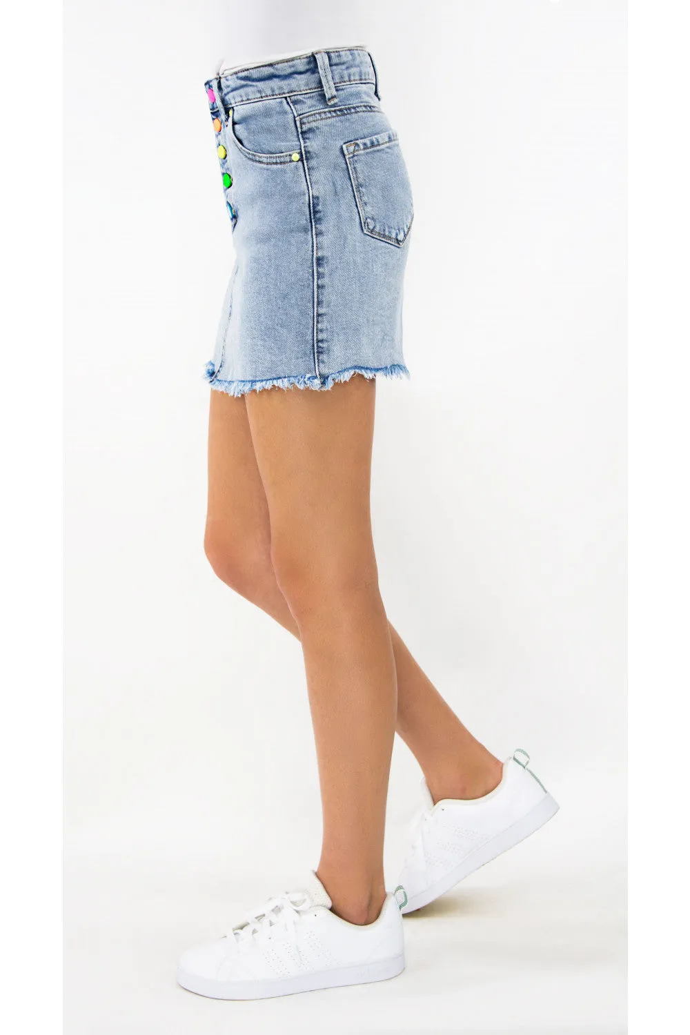 Tractr Girls Rainbow Button Mini Skirt (7-14)