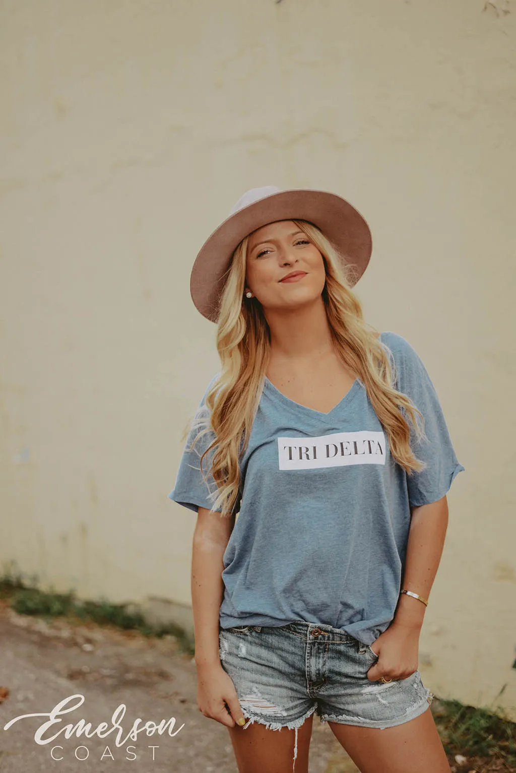 Tri Delta Blue V-Neck PR Tee