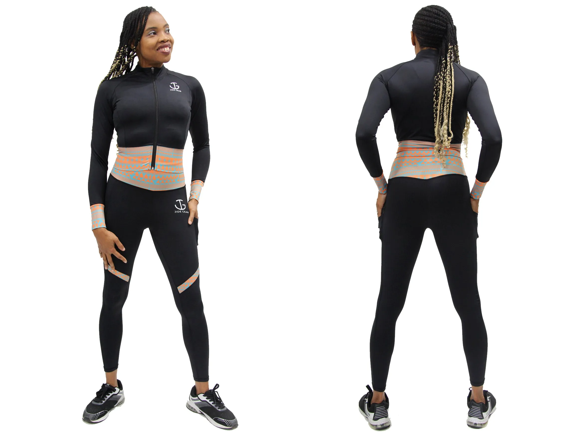 Tribal Striped Zip Up Crop Top