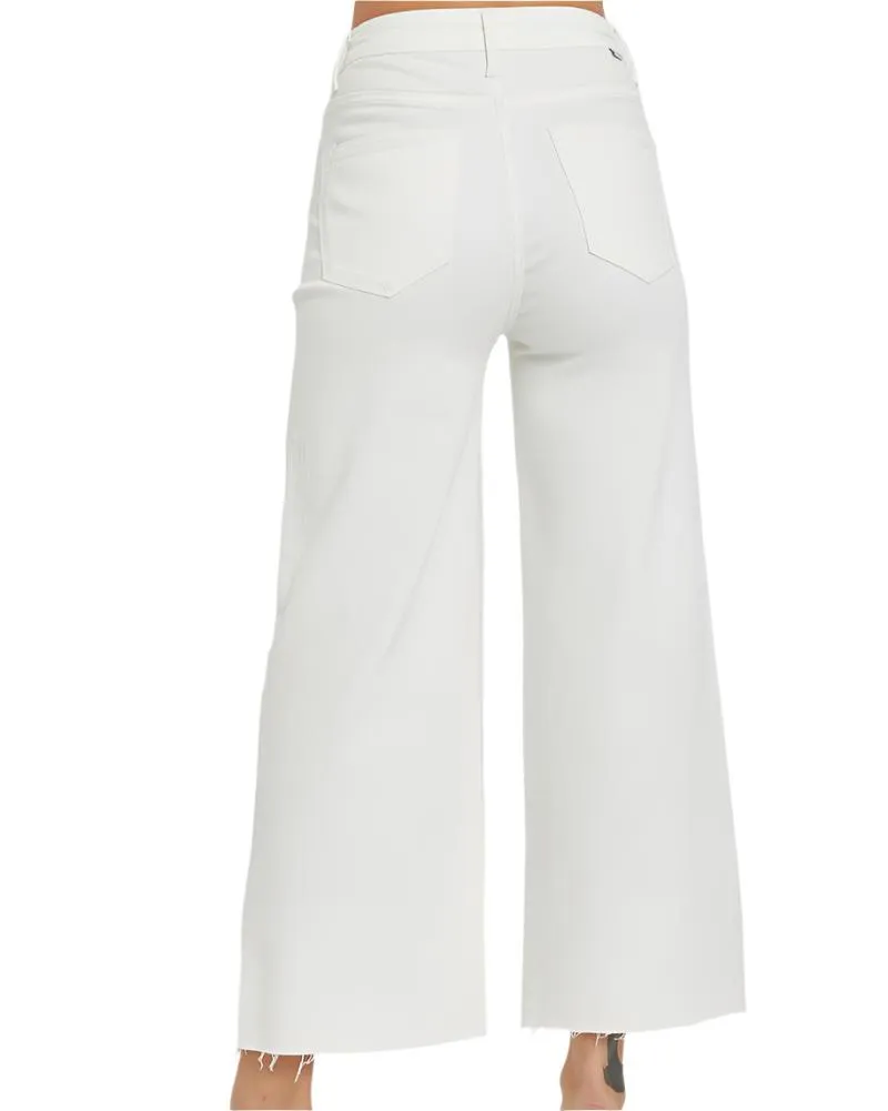 Tummy Control White Wide-Leg Crop Pant