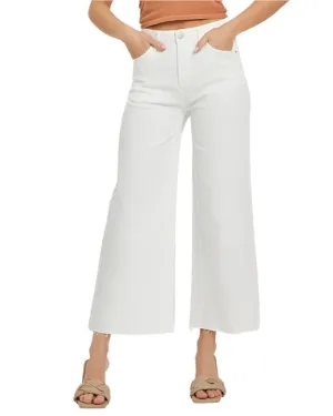 Tummy Control White Wide-Leg Crop Pant