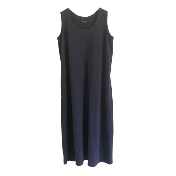 Ulla Popken Navy Blue Sleeveless Cotton Midi Dress 12
