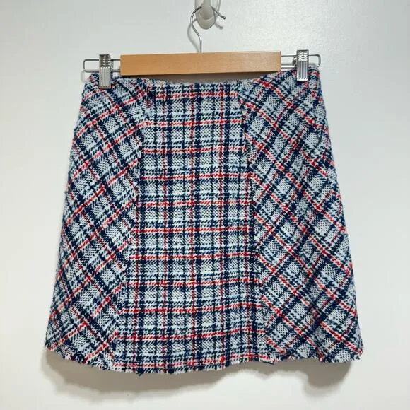 Urban Outfitters Huntley Wool Wrap Mini Skirt size S Plaid Motif Blue NWT