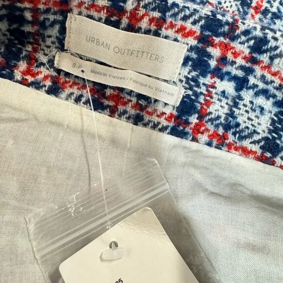 Urban Outfitters Huntley Wool Wrap Mini Skirt size S Plaid Motif Blue NWT