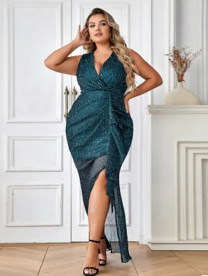 V Neck Sleeveless Low Cut Maxi Bodycon Dress HB78470