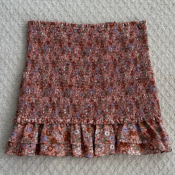 Veronica Beard 100% Cotton Melodie Floral Print Smocked Mini Skirt Coral Size 10