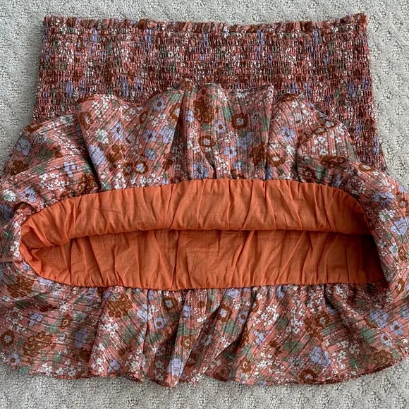 Veronica Beard 100% Cotton Melodie Floral Print Smocked Mini Skirt Coral Size 10