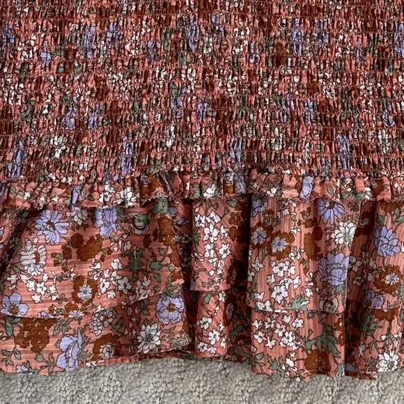 Veronica Beard 100% Cotton Melodie Floral Print Smocked Mini Skirt Coral Size 10