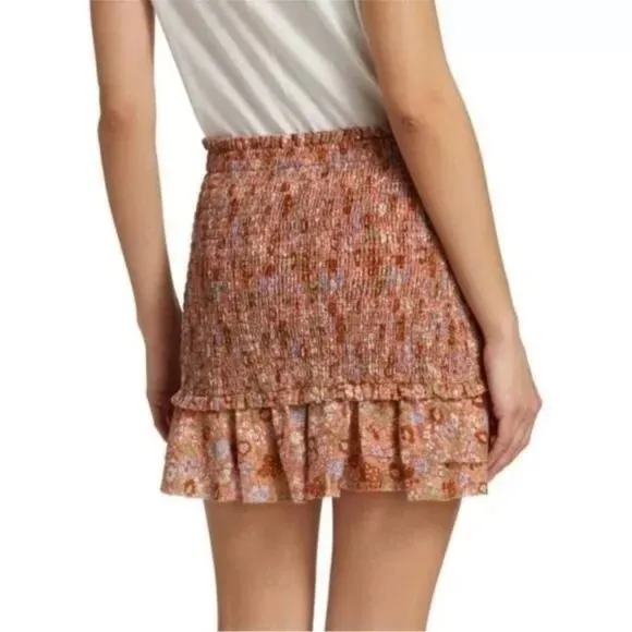 Veronica Beard 100% Cotton Melodie Floral Print Smocked Mini Skirt Coral Size 10