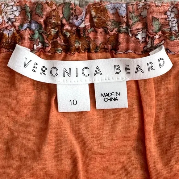 Veronica Beard 100% Cotton Melodie Floral Print Smocked Mini Skirt Coral Size 10