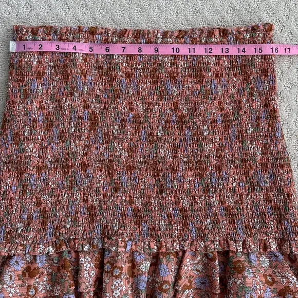 Veronica Beard 100% Cotton Melodie Floral Print Smocked Mini Skirt Coral Size 10