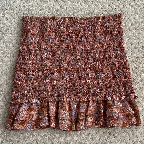 Veronica Beard 100% Cotton Melodie Floral Print Smocked Mini Skirt Coral Size 10