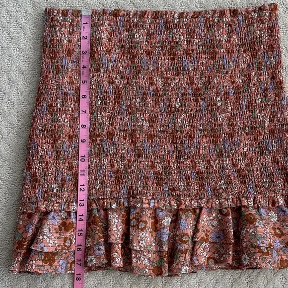 Veronica Beard 100% Cotton Melodie Floral Print Smocked Mini Skirt Coral Size 10