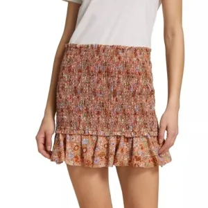 Veronica Beard 100% Cotton Melodie Floral Print Smocked Mini Skirt Coral Size 10