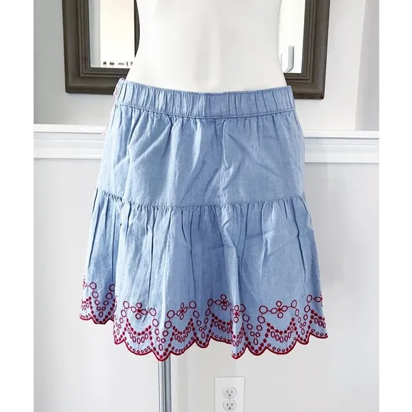 Vineyard Vines Mini Skirt Embroidered Flounce Pull-On Size M NWT $88.00