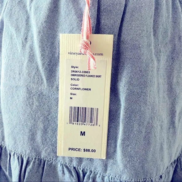 Vineyard Vines Mini Skirt Embroidered Flounce Pull-On Size M NWT $88.00
