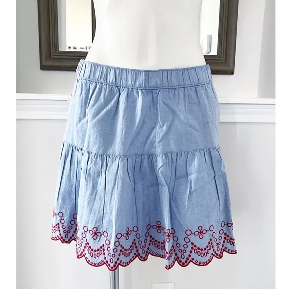 Vineyard Vines Mini Skirt Embroidered Flounce Pull-On Size M NWT $88.00
