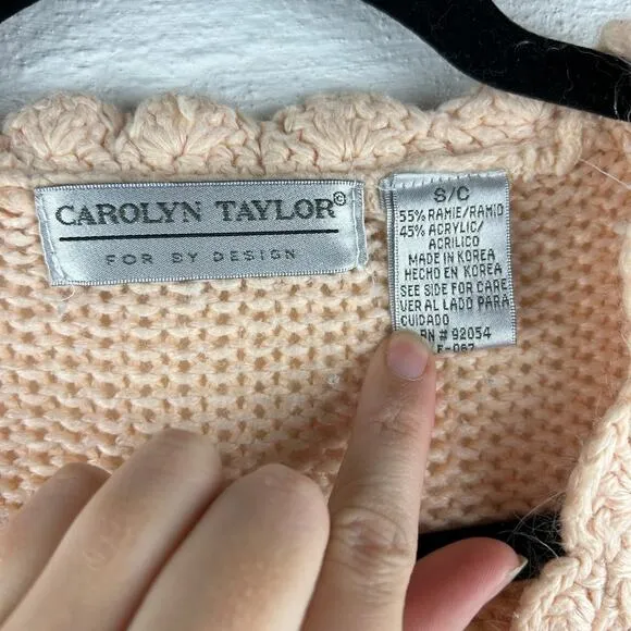 Vintage Carolyn Taylor Peach Pink Knit Raymie Blend Embroidered Sweater (S)