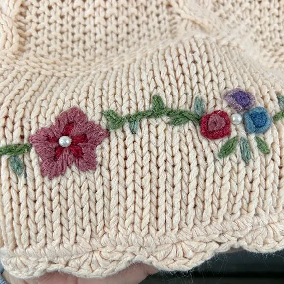 Vintage Carolyn Taylor Peach Pink Knit Raymie Blend Embroidered Sweater (S)