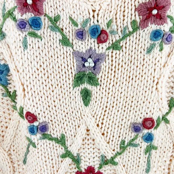 Vintage Carolyn Taylor Peach Pink Knit Raymie Blend Embroidered Sweater (S)