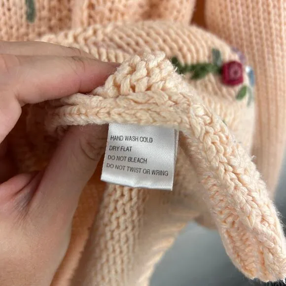 Vintage Carolyn Taylor Peach Pink Knit Raymie Blend Embroidered Sweater (S)