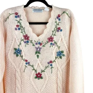 Vintage Carolyn Taylor Peach Pink Knit Raymie Blend Embroidered Sweater (S)