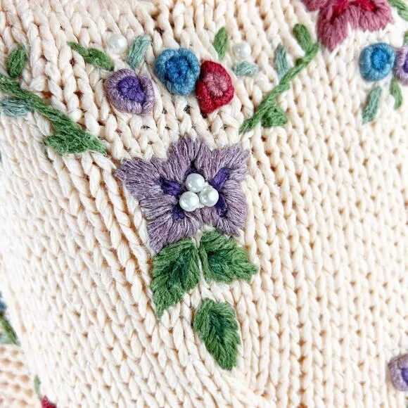 Vintage Carolyn Taylor Peach Pink Knit Raymie Blend Embroidered Sweater (S)