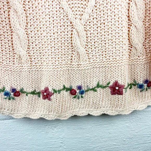 Vintage Carolyn Taylor Peach Pink Knit Raymie Blend Embroidered Sweater (S)