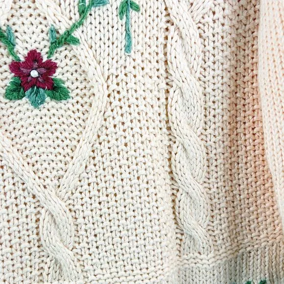 Vintage Carolyn Taylor Peach Pink Knit Raymie Blend Embroidered Sweater (S)
