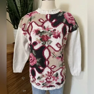 Vintage Floral Embroidered Knit Sweater Cottagecore spring romantic