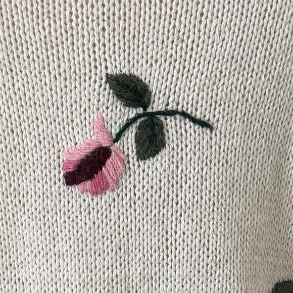 Vintage Handknitted Floral Embroidered Knit Sweater by C.I.E Express Medium