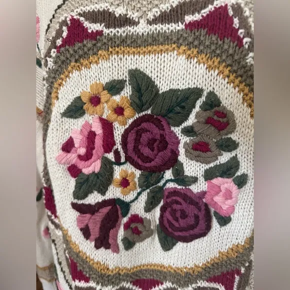 Vintage Handknitted Floral Embroidered Knit Sweater by C.I.E Express Medium