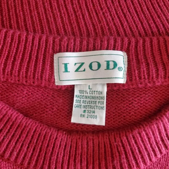 Vintage IZOD Embroidered Red Golf Sweater Size Large 100% Cotton
