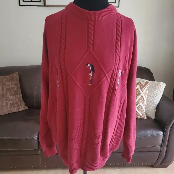 Vintage IZOD Embroidered Red Golf Sweater Size Large 100% Cotton
