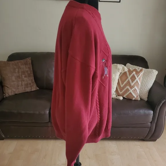 Vintage IZOD Embroidered Red Golf Sweater Size Large 100% Cotton