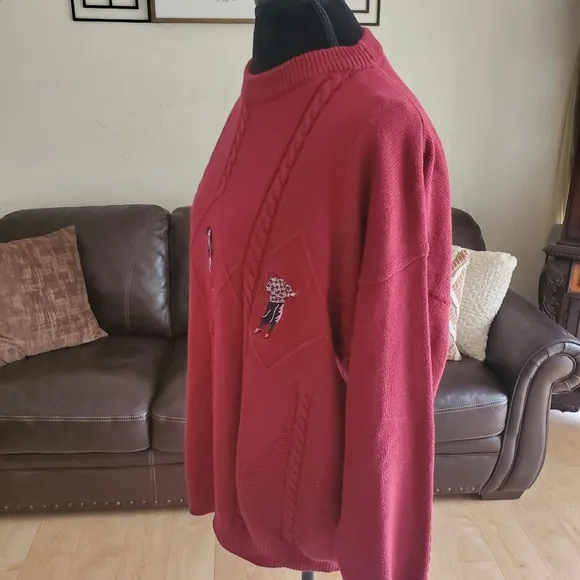 Vintage IZOD Embroidered Red Golf Sweater Size Large 100% Cotton
