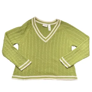 Vintage Liz Claiborne 80s Oversized Striped Knit V-neck Thick Sweater (size XL)