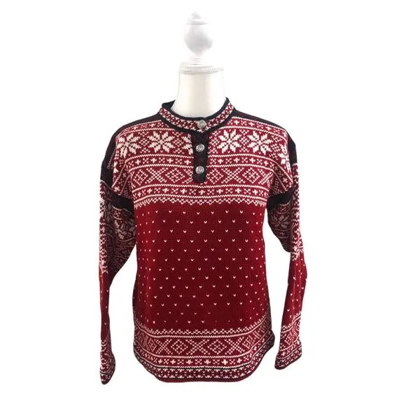 Vintage L.L. Bean Nordic Fair Isle Snowflake Red Cotton Knit Sweater
