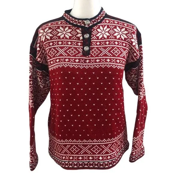 Vintage L.L. Bean Nordic Fair Isle Snowflake Red Cotton Knit Sweater