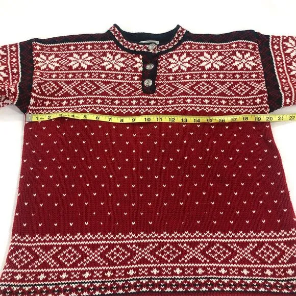 Vintage L.L. Bean Nordic Fair Isle Snowflake Red Cotton Knit Sweater