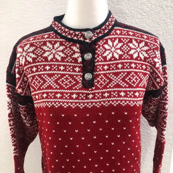 Vintage L.L. Bean Nordic Fair Isle Snowflake Red Cotton Knit Sweater