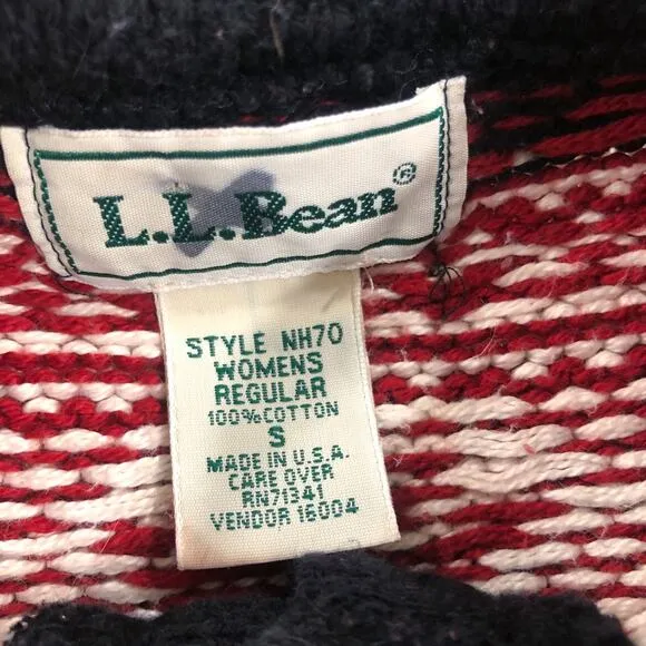 Vintage L.L. Bean Nordic Fair Isle Snowflake Red Cotton Knit Sweater