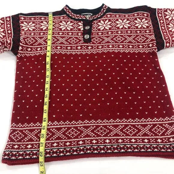 Vintage L.L. Bean Nordic Fair Isle Snowflake Red Cotton Knit Sweater