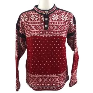 Vintage L.L. Bean Nordic Fair Isle Snowflake Red Cotton Knit Sweater