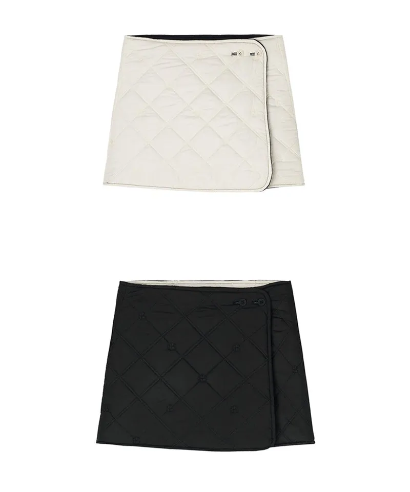[Warehouse Sale] POSHERD Logo Quilted Reversible Padded Wrap Skirt - Ivory/Black