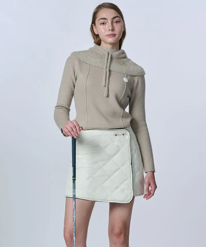 [Warehouse Sale] POSHERD Logo Quilted Reversible Padded Wrap Skirt - Ivory/Black