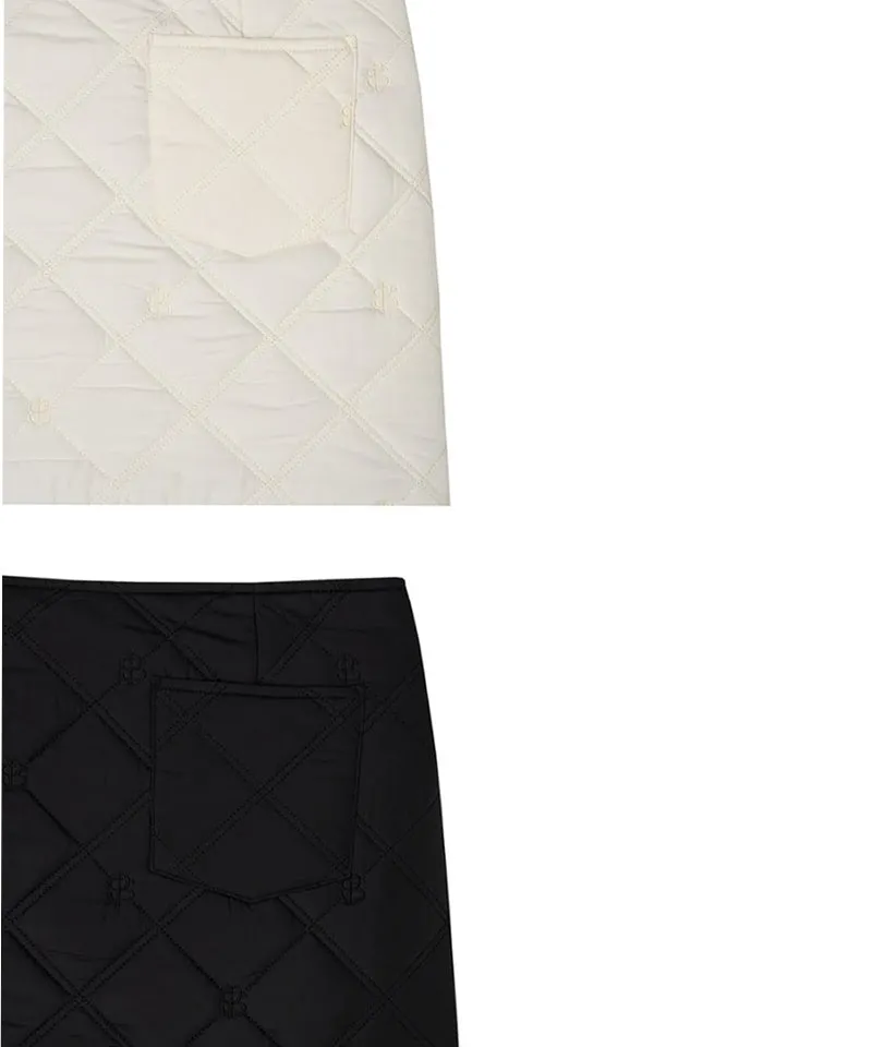 [Warehouse Sale] POSHERD Logo Quilted Reversible Padded Wrap Skirt - Ivory/Black