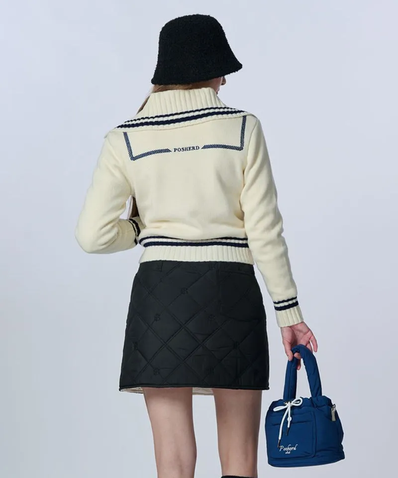 [Warehouse Sale] POSHERD Logo Quilted Reversible Padded Wrap Skirt - Ivory/Black