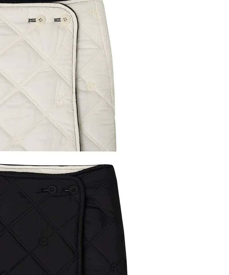 [Warehouse Sale] POSHERD Logo Quilted Reversible Padded Wrap Skirt - Ivory/Black