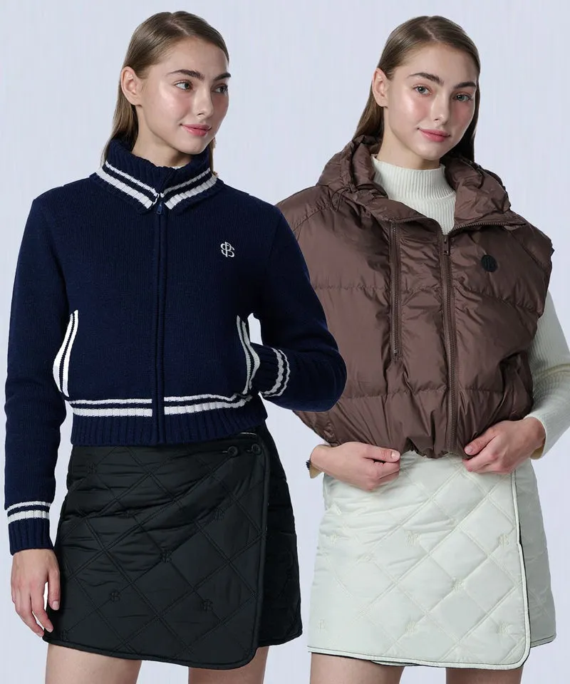 [Warehouse Sale] POSHERD Logo Quilted Reversible Padded Wrap Skirt - Ivory/Black